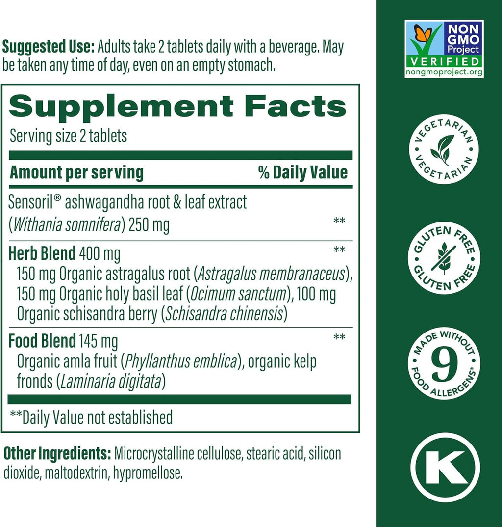 MegaFood Ashwagandha Complex (Formerly Stress Protect) - Ashwagandha Supplements Astragalus Root & Holy Basil - Vegetarian, Gluten Free, Cortisol Supplement - 60 Mini Tablets, 30 Servings