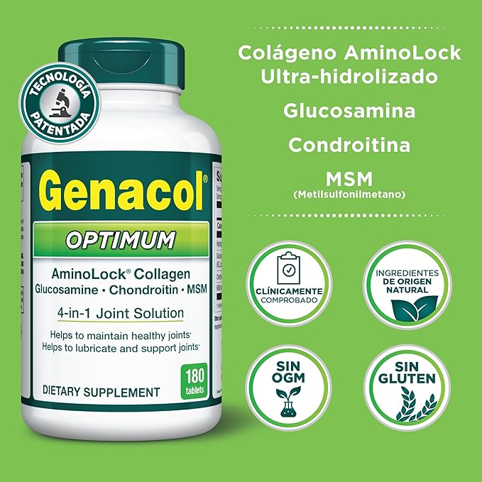 Genacol Optimum – Glucosamine, Chondroitin, MSM & Ultra-Hydrolyzed Collagen, Joint Support Tablets, 180 Count (60-Day Supply)