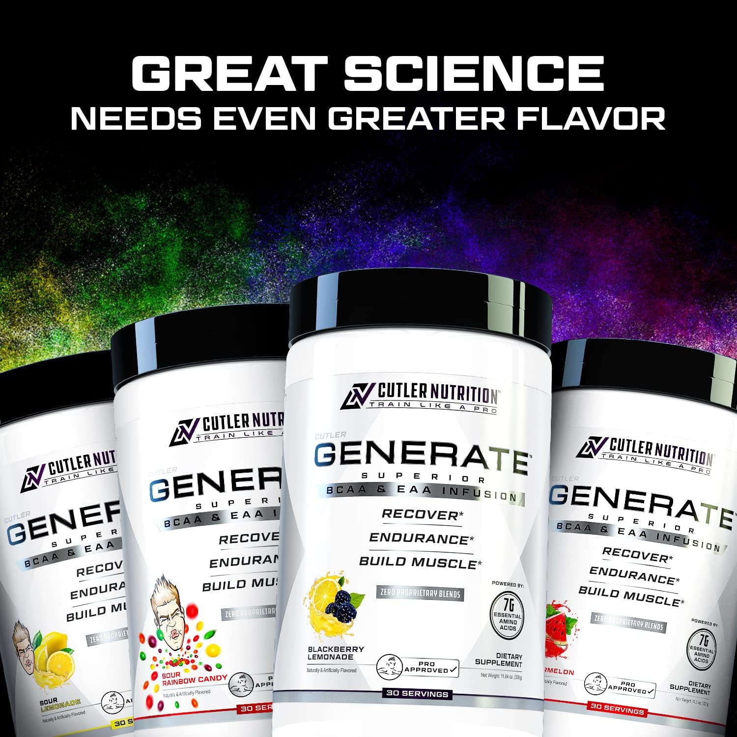 Cutler Nutrition Generate EAA and BCAA Powder: Best Branched Chain Amino Acids Supplement with Essential Amino Acids, 5g BCAAs, 2g EAAs for Lean Muscle Mass | Sour Lemonade, 30 Servings