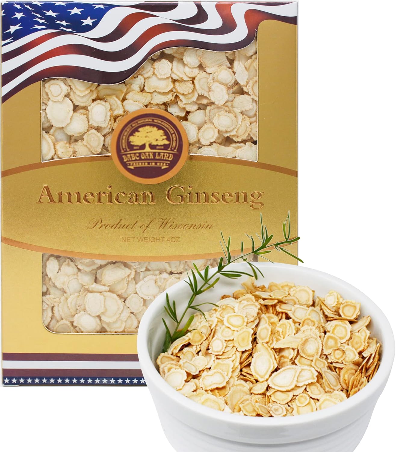 American Ginseng Slices from Wisconsin, DOL American Wisconsin Ginseng Slices Root for Tea, Energy for Men Women Mental Health Boosts Immunity, Gluten Free, 花旗參/西洋參 Small Round 1 Box of 4 Ounces