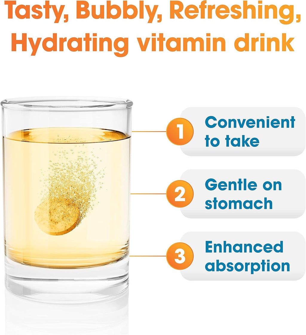 nutrazul Immune Triple Action Effervescent Tablets - Vitamin C 1000 mg, Vitamin D 400 IU, Zinc 10mg I Orange (Pack of 5X20) | Gluten Free, Sugar Free, Lactose Free & Preservative Free