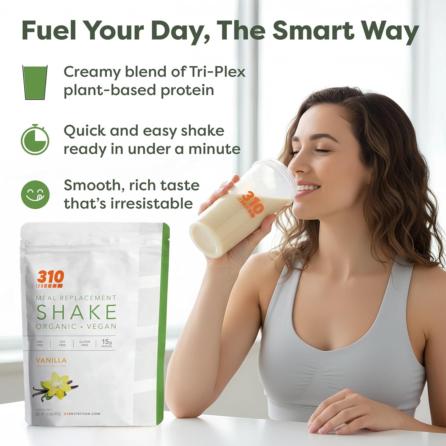 310 Nutrition Organic All-In-One Meal Replacement Shake Powder - Plant-Based Protein Smoothie Blend w/Fiber, Probiotics & Adaptogens - Low Carb, Vegan, Keto & Paleo - Vanilla - 28 Servings
