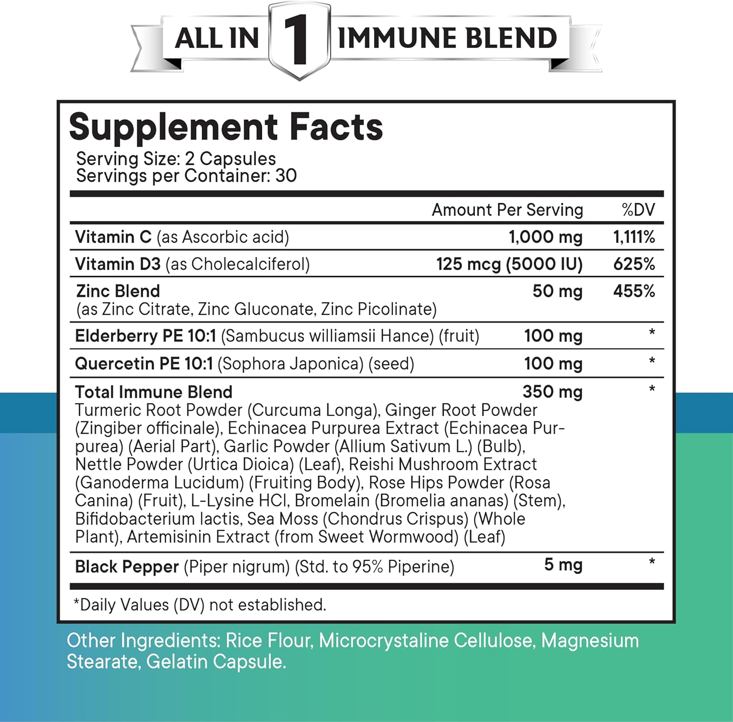Quercetin Zinc Vitamin C Vitamin D Bromelain Elderberry - Nettle Supplement with Artemisinin, Sea Moss, Echinacea - 60 Count