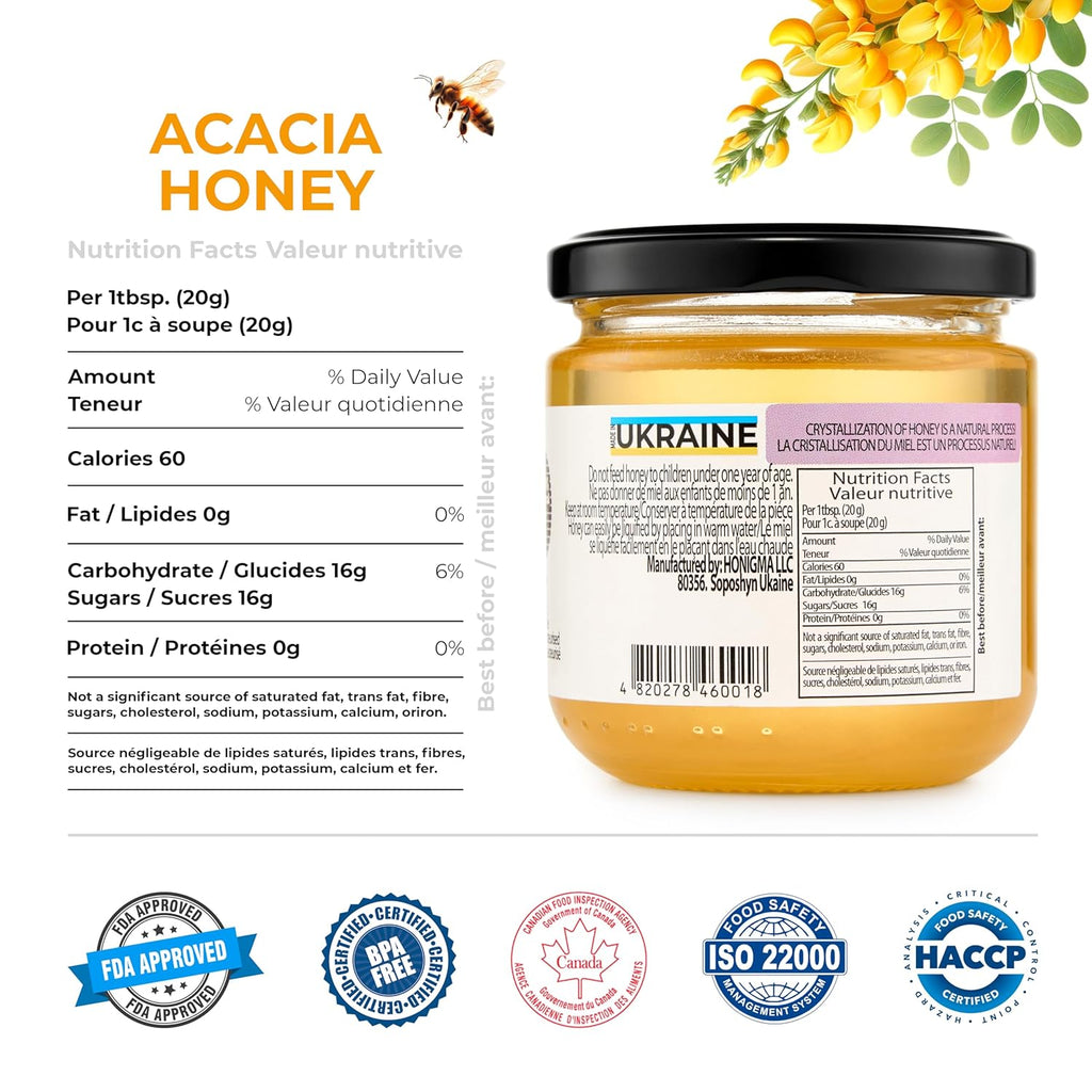HONIGMA® Acacia Raw Honey | Exquisite Taste | 100% Pure | Unpasteurized | Unfiltered | Partially crystallized | 250g/8.8oz | Pack of 2