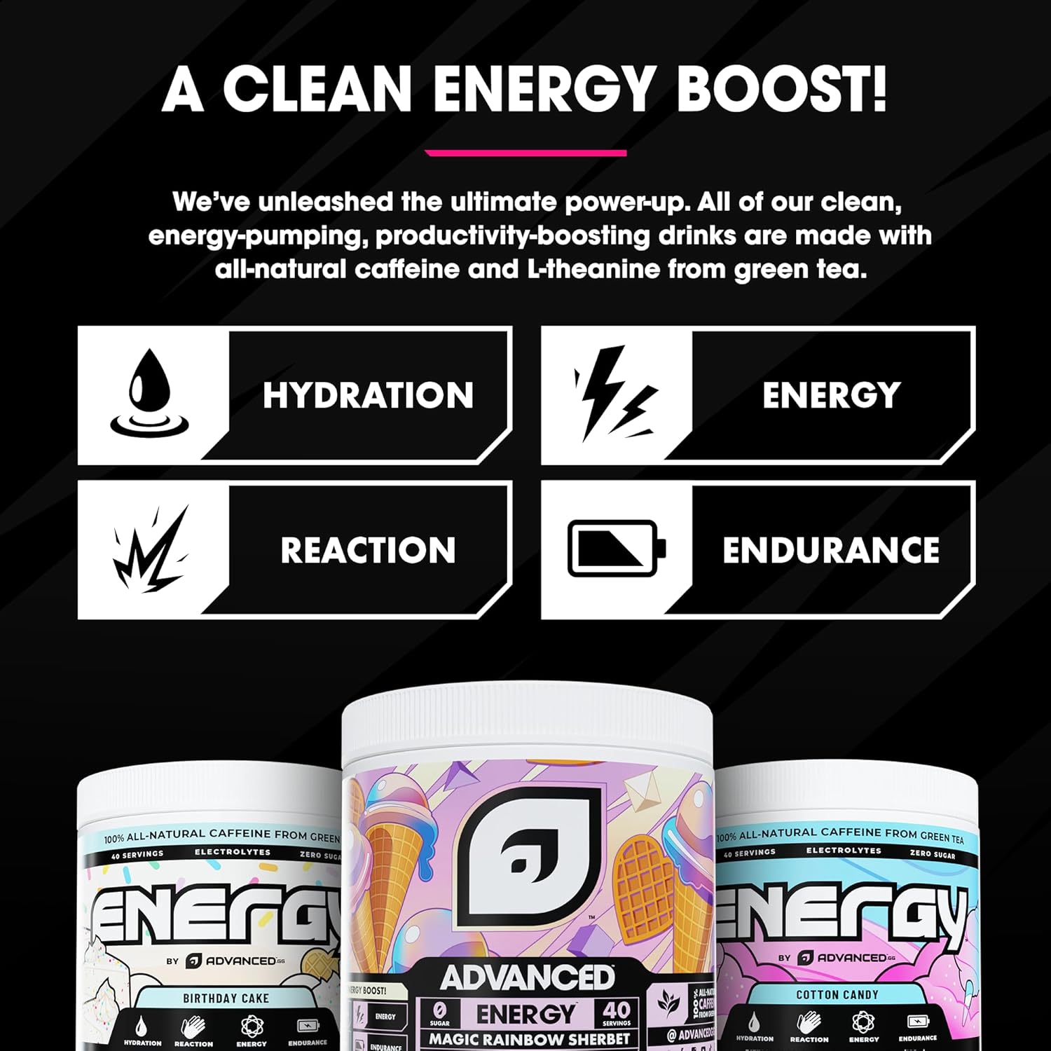 Advanced Energy - Energy Boosting Formula with Electrolytes for Hydration - L-Theanine to Combat Jitters - Sugar Free & Keto Friendly - No Maltodextrin (40 Servings) (Guava Berry)
