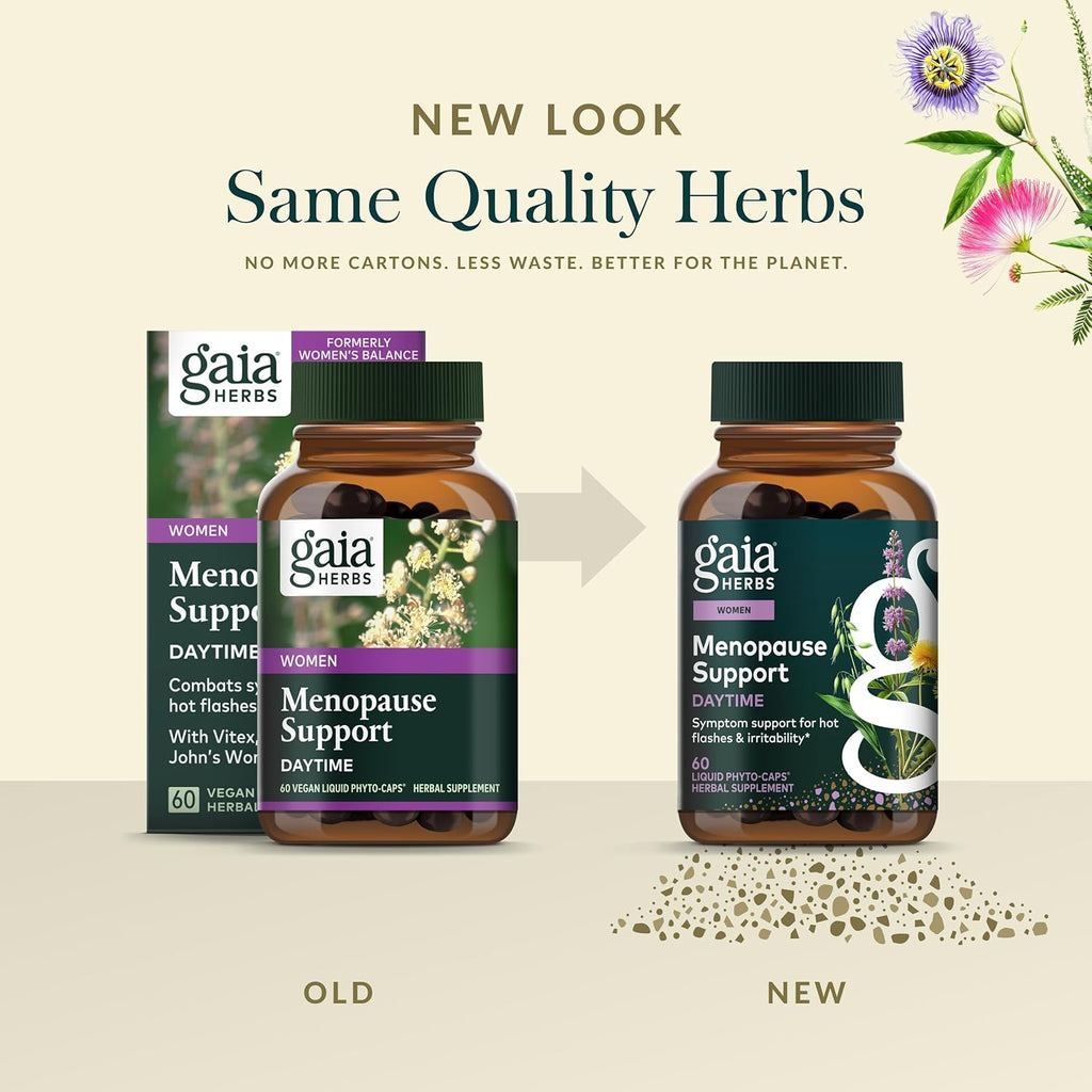 Gaia Herbs Menopause Support Daytime - Helps Maintain Hormone Balance and Well-Being for Women - with Vitex, Black Cohosh, St. John’s Wort, and Oats - 60 Vegan Liquid Phyto-Capsules (20-Day Supply)