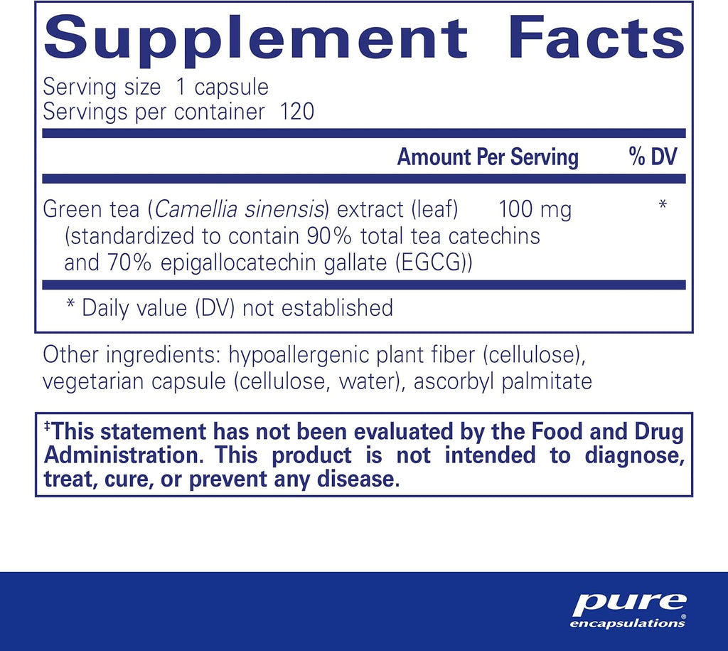 Pure Encapsulations Green Tea Extract (Decaffeinated) | Hypoallergenic Antioxidant Support for All Cells in The Body* | 120 Capsules