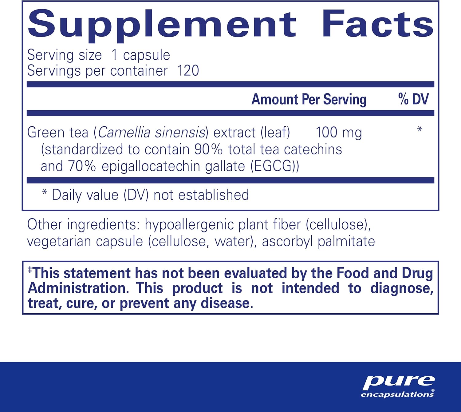 Pure Encapsulations Green Tea Extract (Decaffeinated) | Hypoallergenic Antioxidant Support for All Cells in The Body* | 120 Capsules