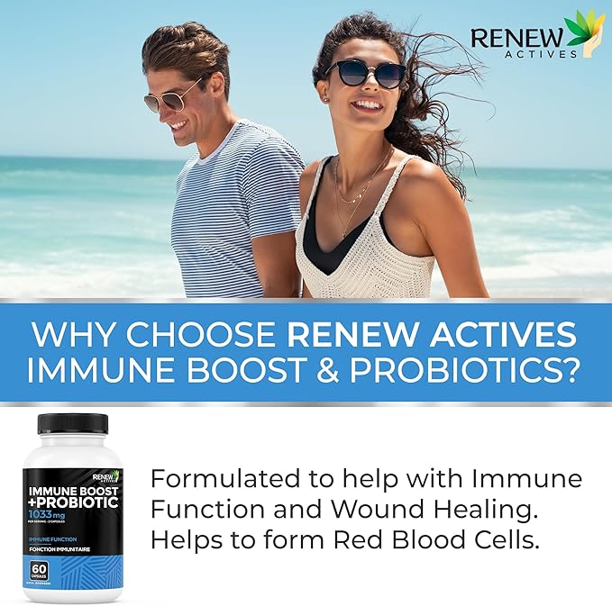 RENEW ACTIVES Antioxidant – Elderberry, Probiotics, Zinc, Vitamin C & Organic Turmeric 700MG per 2 Capsules – For Immune Function, Collagen Formation, & Overall Wellness – Made in Canada - 60 Capsules