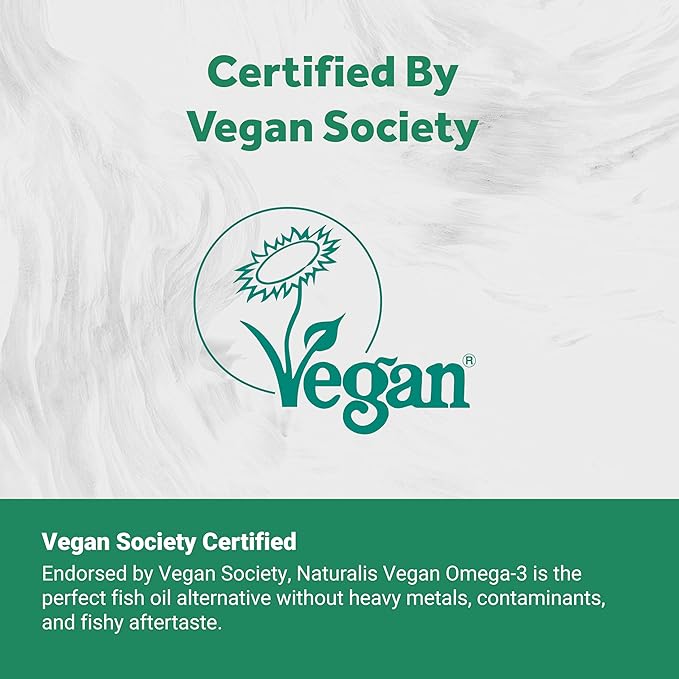 Naturalis Double Strength Vegan Omega 3 DHA, EPA & DPA from Microalgae | Vegan Society Certified, Sustainably Sourced, True Full Spectrum | 90 Veggie Softgels (Carrageenan Free)