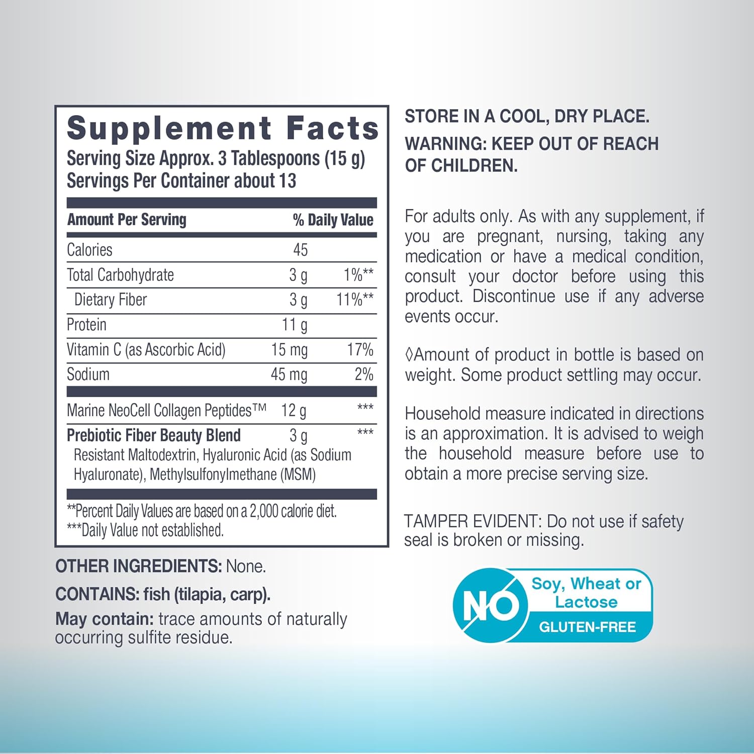 Neocell Marine Collagen with Hyaluronic Acid, MSM and Vitamin C, Keto Collagen Supplements, for Skin Care and Joint Health, Unflavored, Powder, 7 oz, 1 Canister