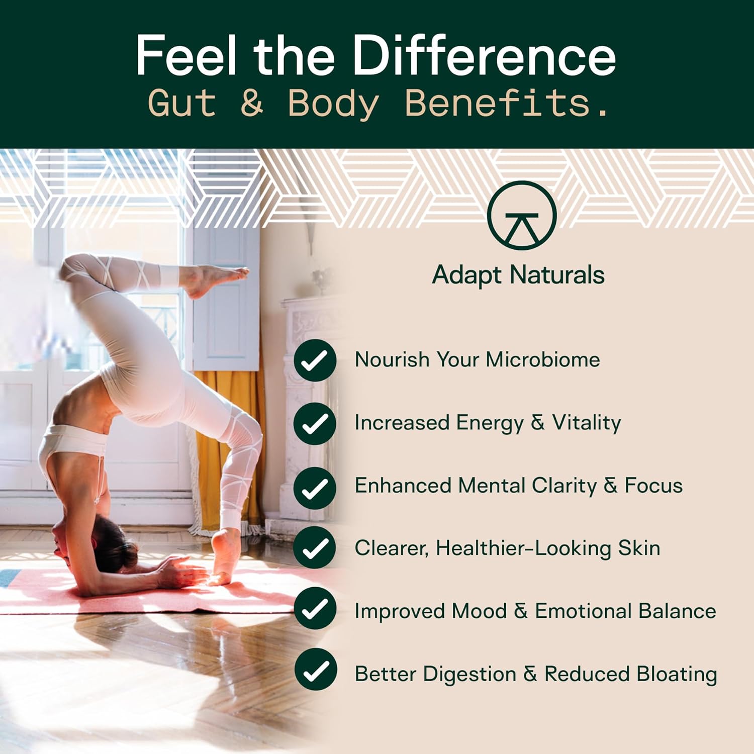 Adapt Naturals 4-in-1 Biome Protect Prebiotics, Probiotics Supplement Postbiotics & Polyphenols for Microbiome, Gut Health & Defense for Women & Men, 60 Day Supply