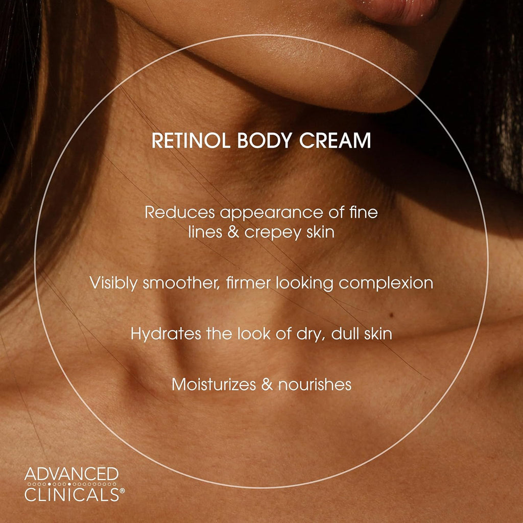 Advanced Clinicals Retinol Body Cream + Hyaluronic Acid Moisturizer 2pc Skincare Set | Face Cream & Body Lotion For Women & Men Helps Improve Appearance Of Crepey Skin, Dry Skin, & Wrinkles, 2pc