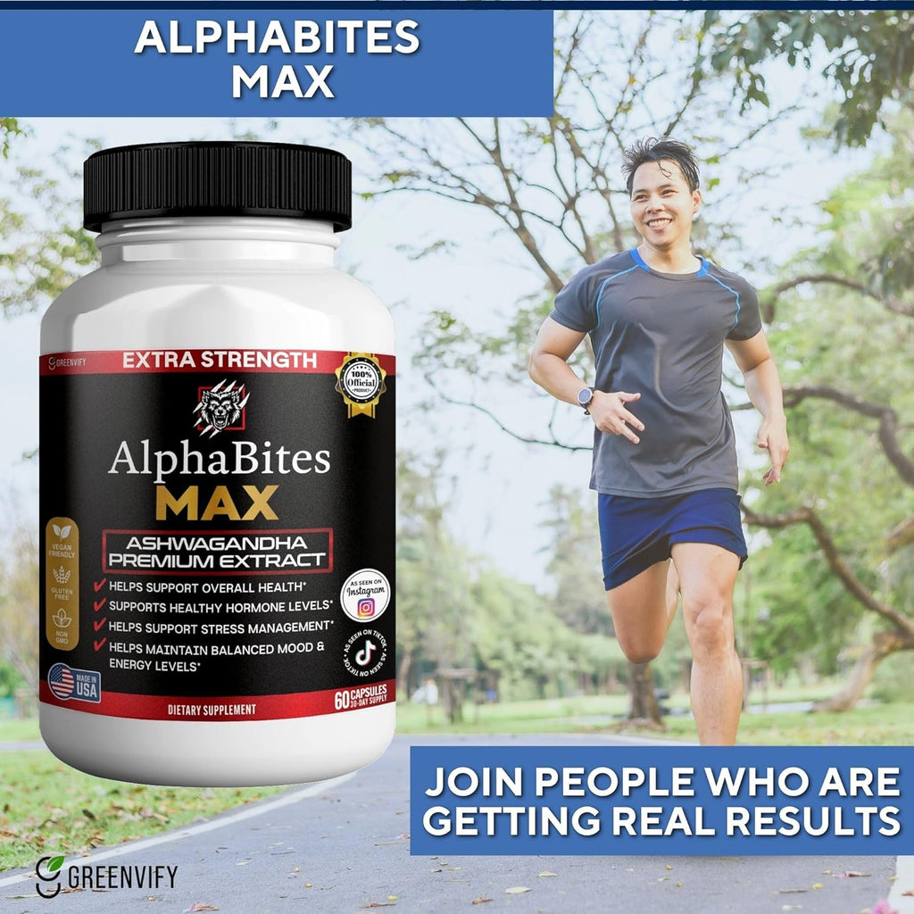 AlphaBites MAX Ashwagandha Extract, 60 Vegan Capsules, Gluten Free, Non-GMO (1)