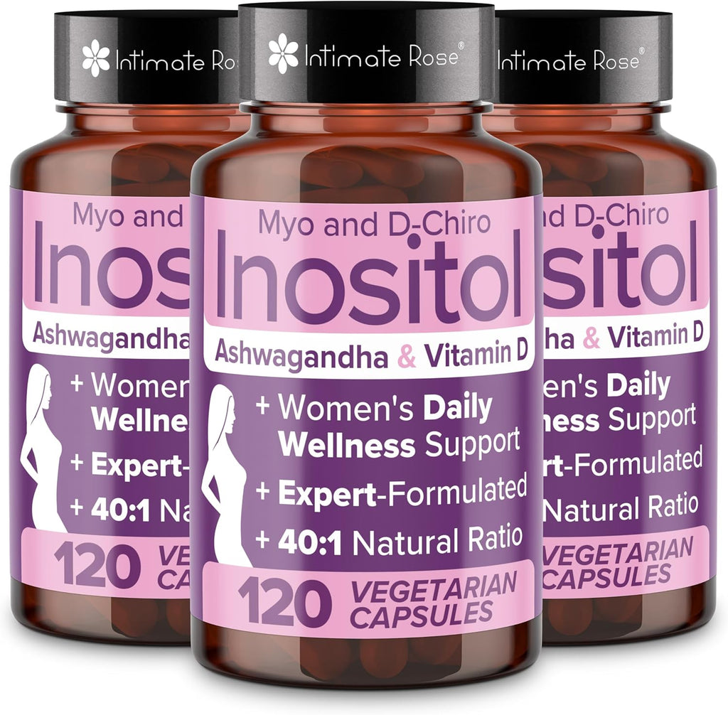 Intimate Rose Myo-Inositol & D-Chiro Inositol Blend - 40:1 Blend Ratio - Women's Daily Wellness Support - Vitamin D & Ashwagandha, 3 Bottles