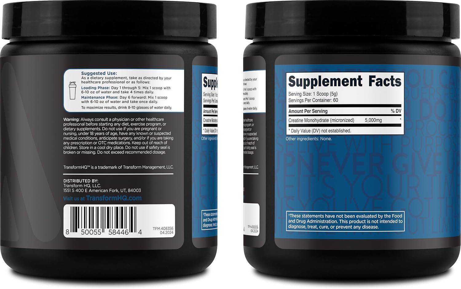 TransformHQ Creatine Monohydrate Powder (60 Servings) Unflavored - 5000mg Per Serving