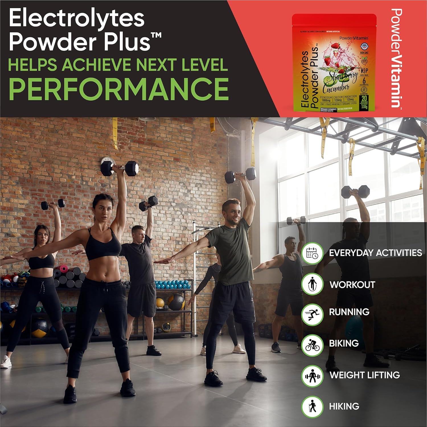 PowderVitamin Electrolytes Powder Plus (20 Servings) Strawberry Cucumber Electrolyte Powder Zero Calorie Keto,0Sugar,No Maltodextrin,1000mg Potassium,120mg Calcium,120mg Magnesium, Pink Himalayan Salt