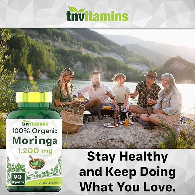 tnvitamins Organic Moringa Powder Capsules: 1,200 mg per Serving, 90 Count | Superfood Supplement for Energy & Vitality* | Organic Moringa Leaf – Non-GMO, Gluten-Free, Made in The USA