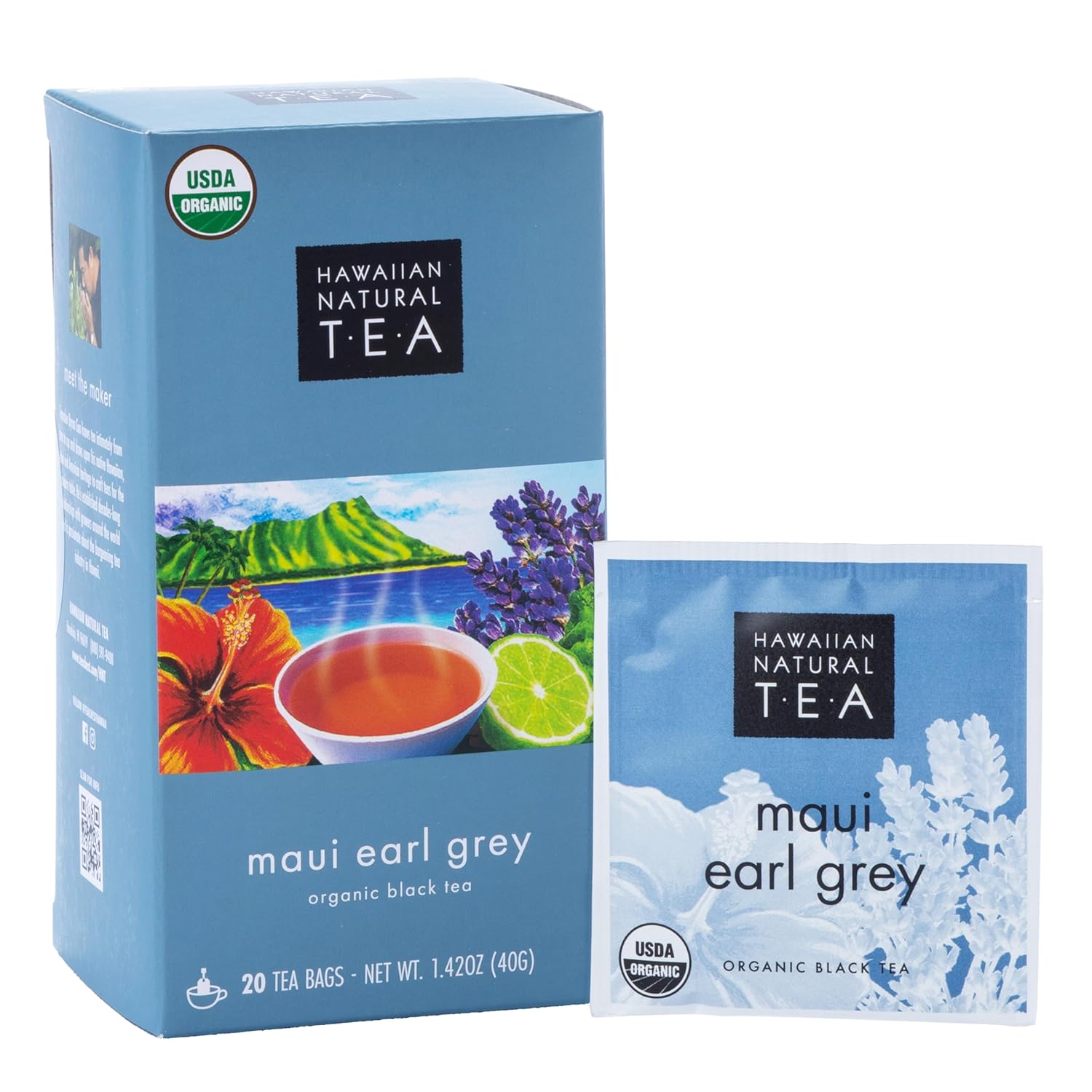 Hawaiian Natural Tea Organic Maui Lavender Earl Grey Bags - Premium Black Tea, Antioxidant Rich - 20 Bags