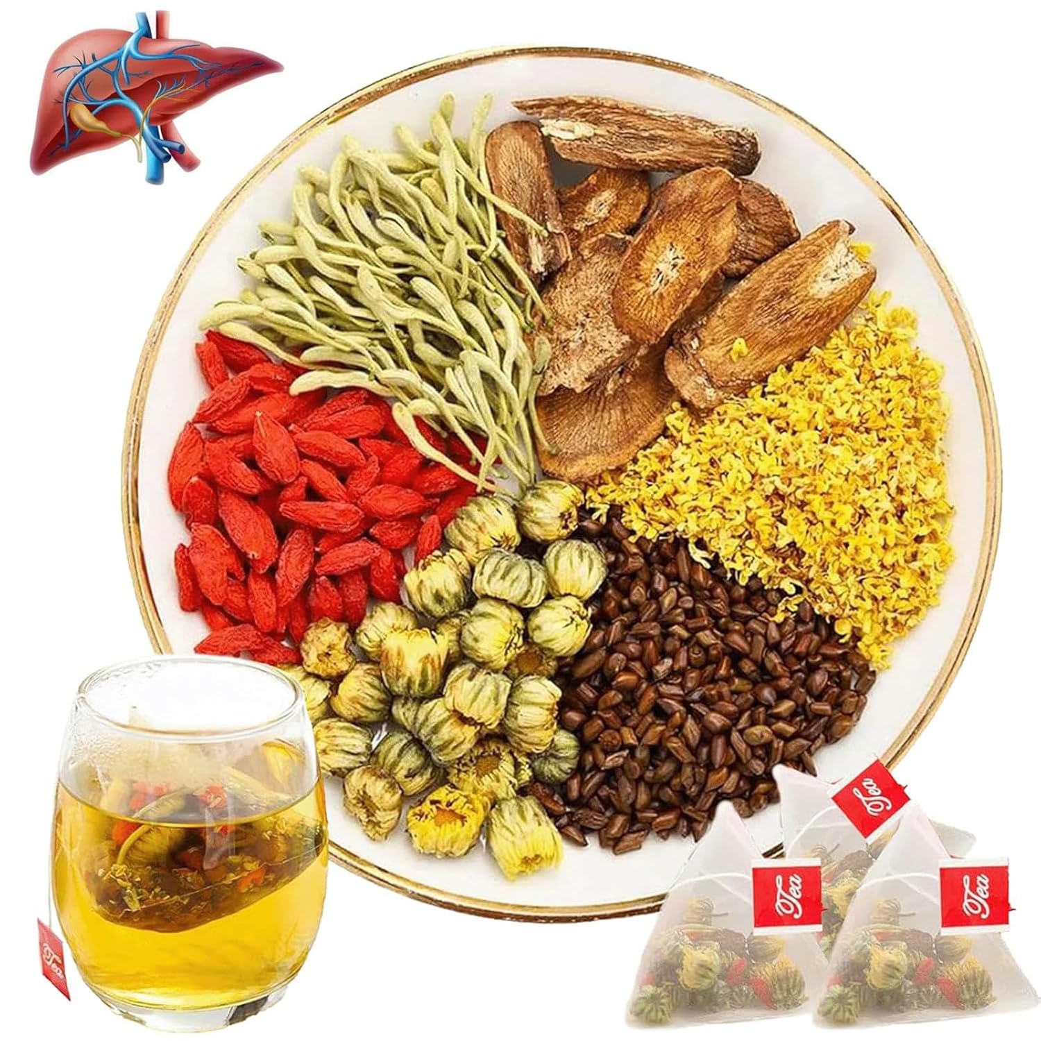 Liver Detox Tea, 30 Pcs Liver Cleanse Detox & Repair Teabag, Dandelion Root Chrysanthemum Wolfberry Tea, Te De Boldo Organico Para El HíGado Graso (30pcs)