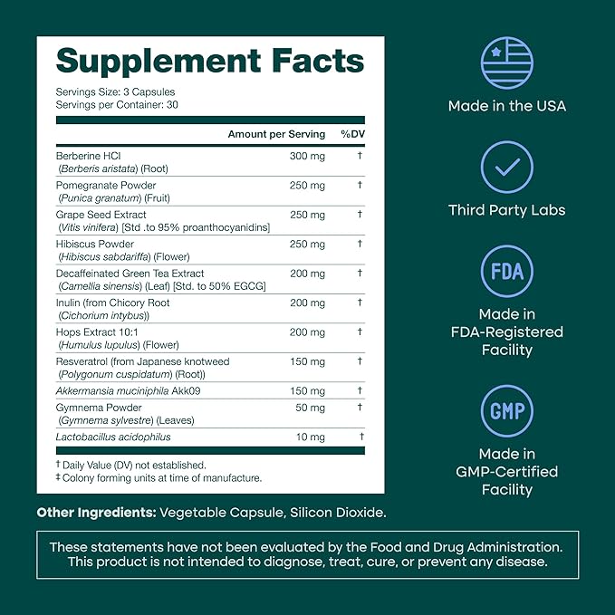 GLP-1 Supplement for Weight Loss & Appetite Control for Men and Women with Akkermansia, Berberine, Inulin, EGCG, Resveratrol, Hops - Supports Digestion, Cravings | 7-Keto Nutritional Supplement