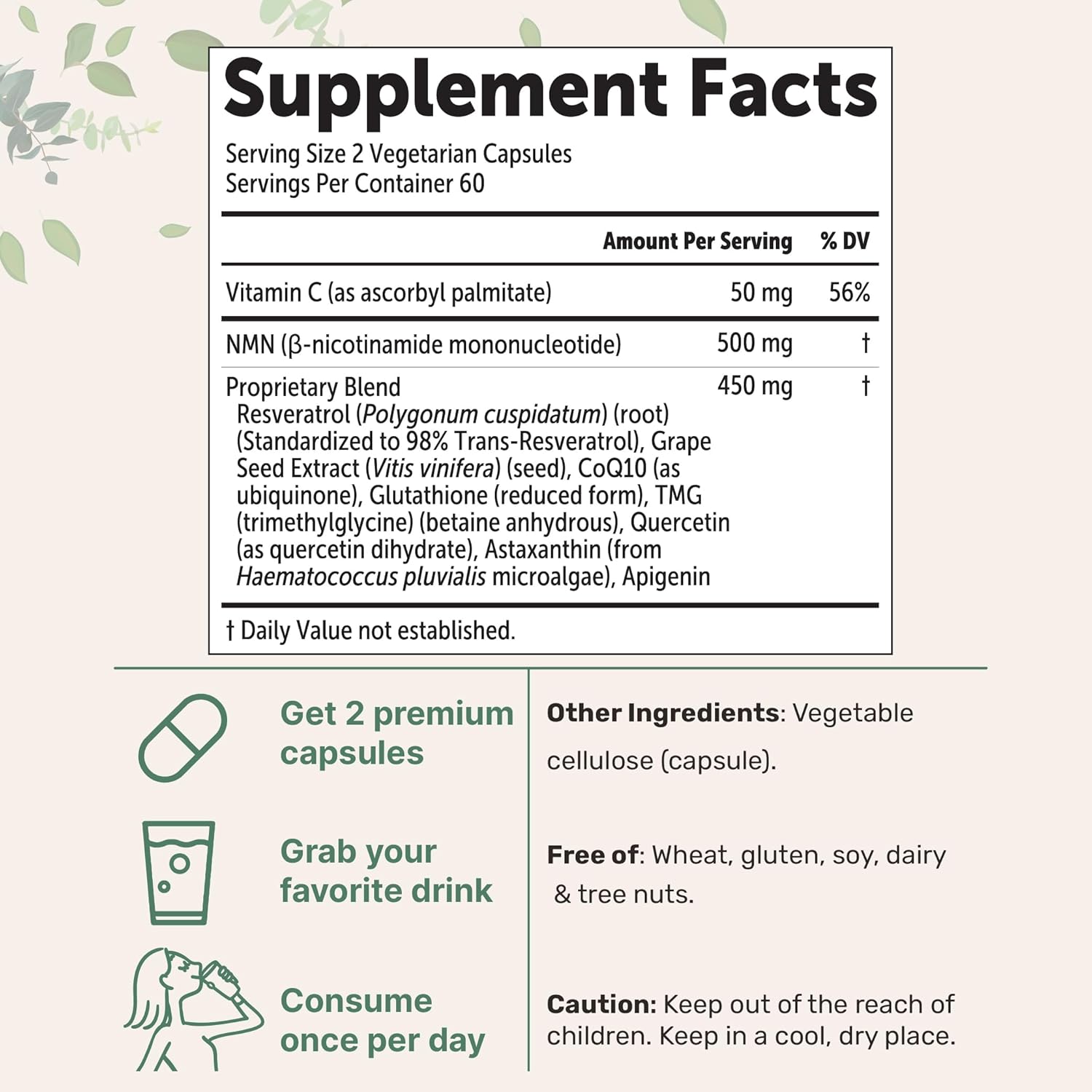 NMN Complex 1,000mg Per Serving, 120 Veggie Capsules | 10-in-1 with Nicotinamide Mononucleotide, Vitamin C, Resveratrol, CoQ10, TMG, Quercetin, & Glutathione | NAD+ Supplement Precursor | Filler Free