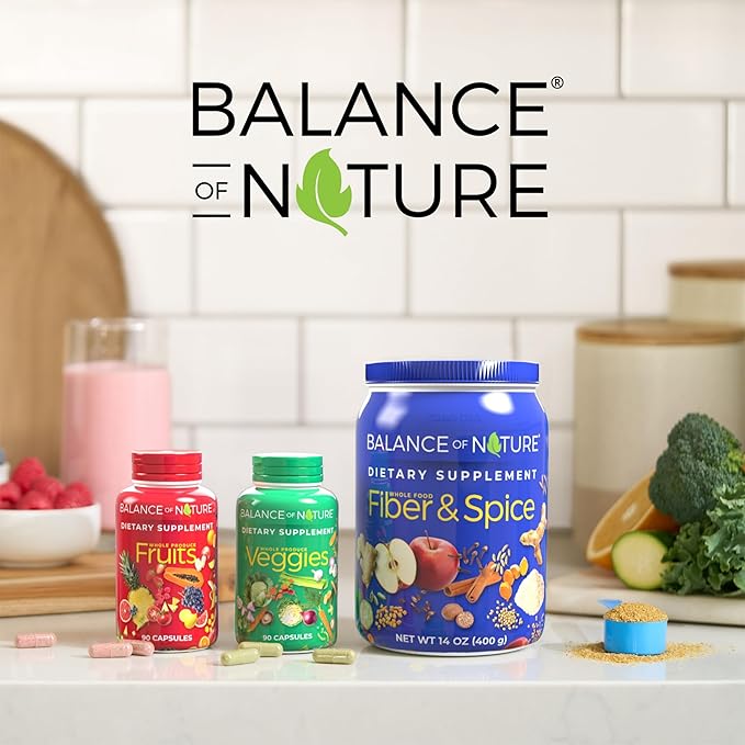 Balance of Nature Fruits & Veggies Supplements - Whole Fruit and Vegetable Ingredients for Women, Men, and Kids - 90 Fruits Capsules, 90 Veggies Capsules - 2 Sets