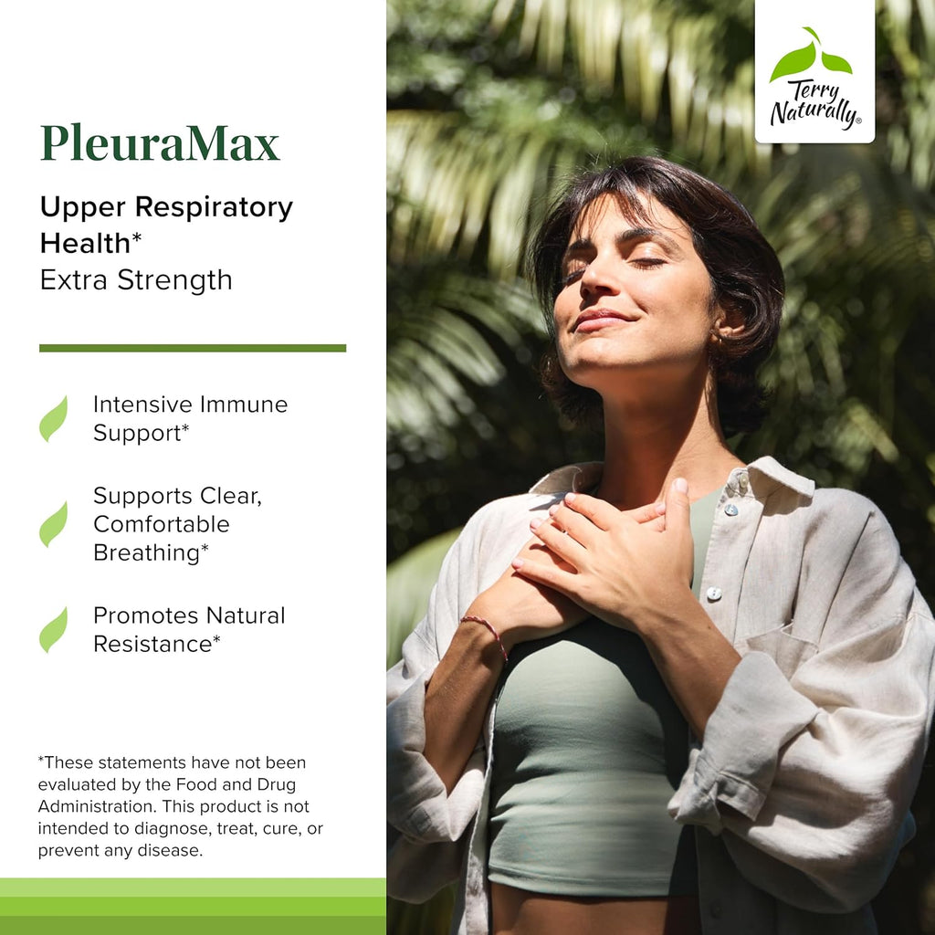 Terry Naturally PleuraMax Extra Strength - Upper Respiratory Health Supplement - Sourced from Oyster Mushrooms - Includes Vitamin C & Zinc for Immune Support - Vegan - 15 Capsules (15 Servings)