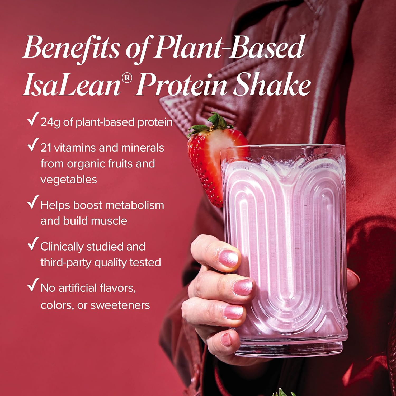 Isagenix Plant-Based IsaLean Protein Shake - Energy Powder with Whole-Food Sourced Vitamins - Supports Lean Muscle Growth & Healthy Metabolism - Gluten & Soy Free - Strawberry, 26.7 oz (14 Servings)
