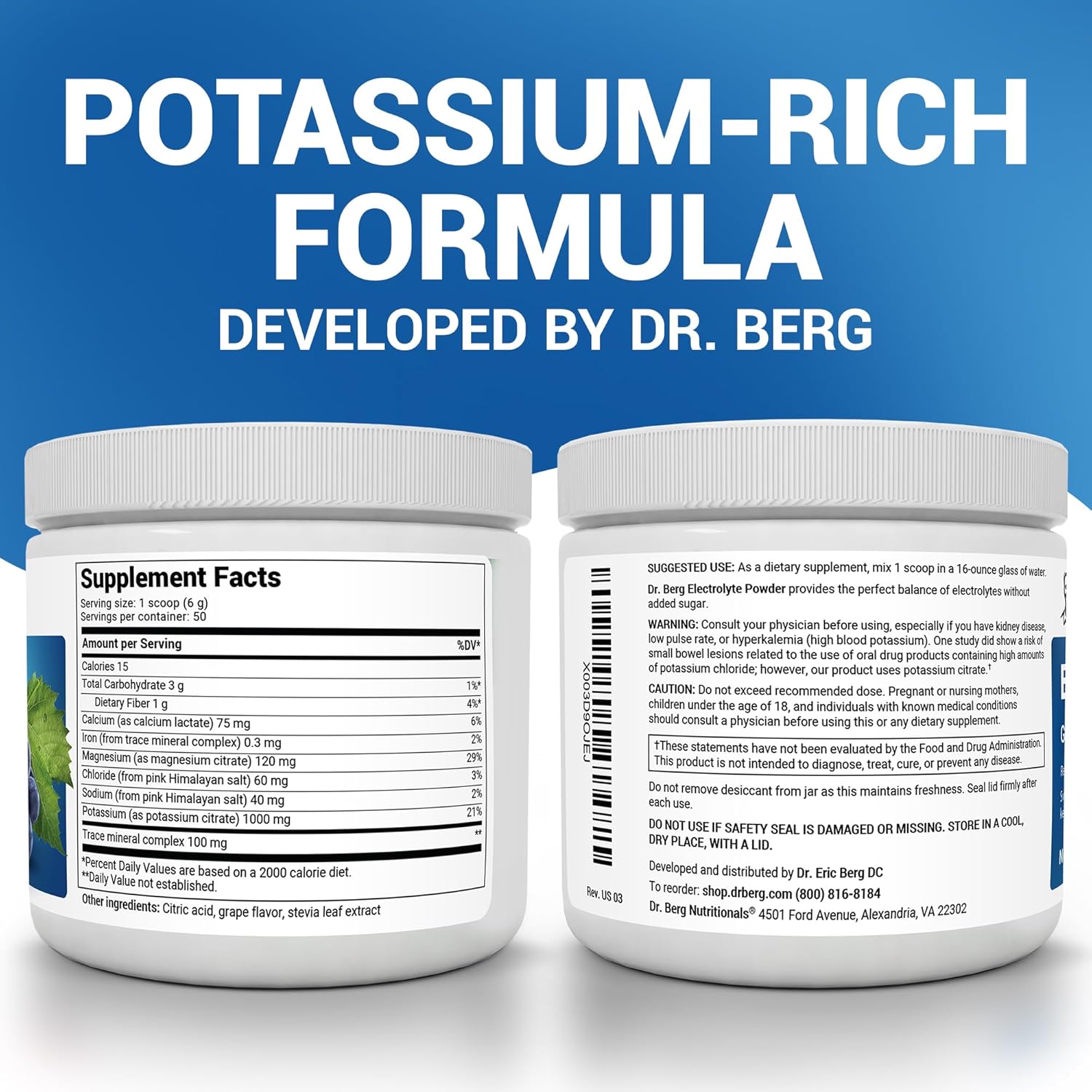 Dr. Berg Zero Sugar Hydration Keto Electrolyte Powder - Enhanced w/ 1000 mg of Potassium & Real Pink Himalayan Salt (NOT Table Salt) - Grape Flavor Hydration Drink Mix Supplement - 50 Servings