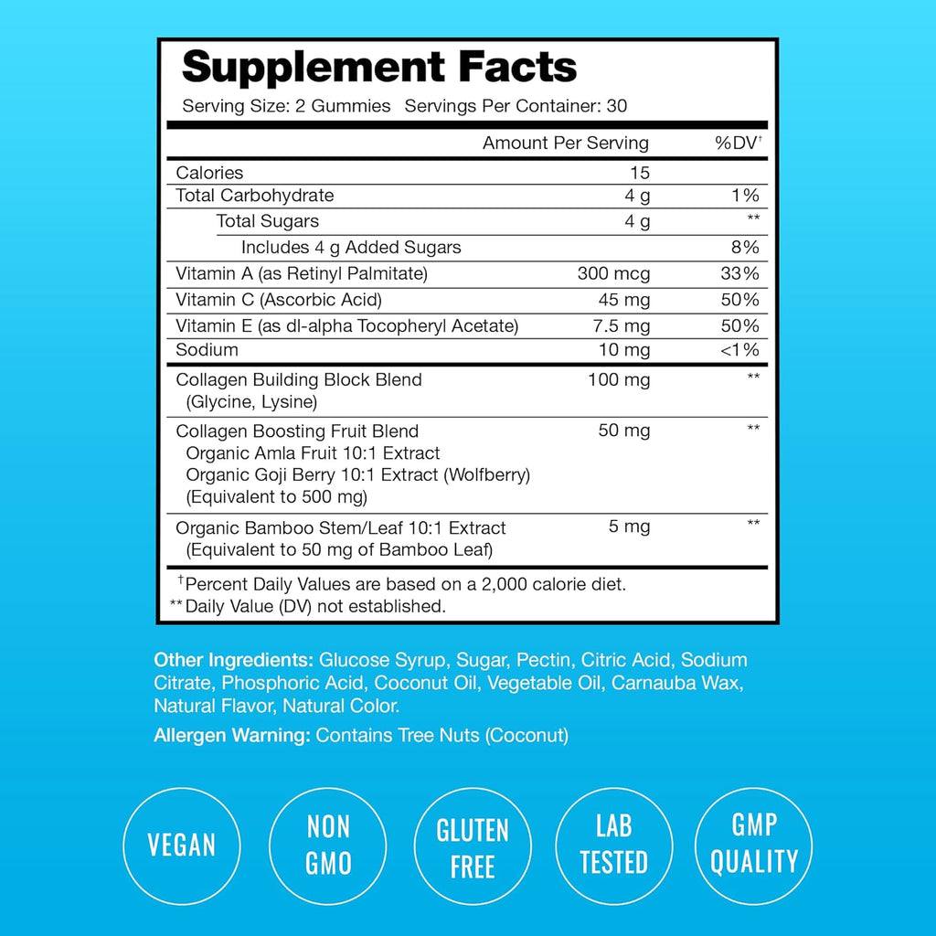 NutraChamps Collagen Boosting Gummies, Collagen Booster Gummy for Natural Collagen Production, Vegan Pectin Supplements Chews for Women & Men, 60 Peach Vitamins Gummies