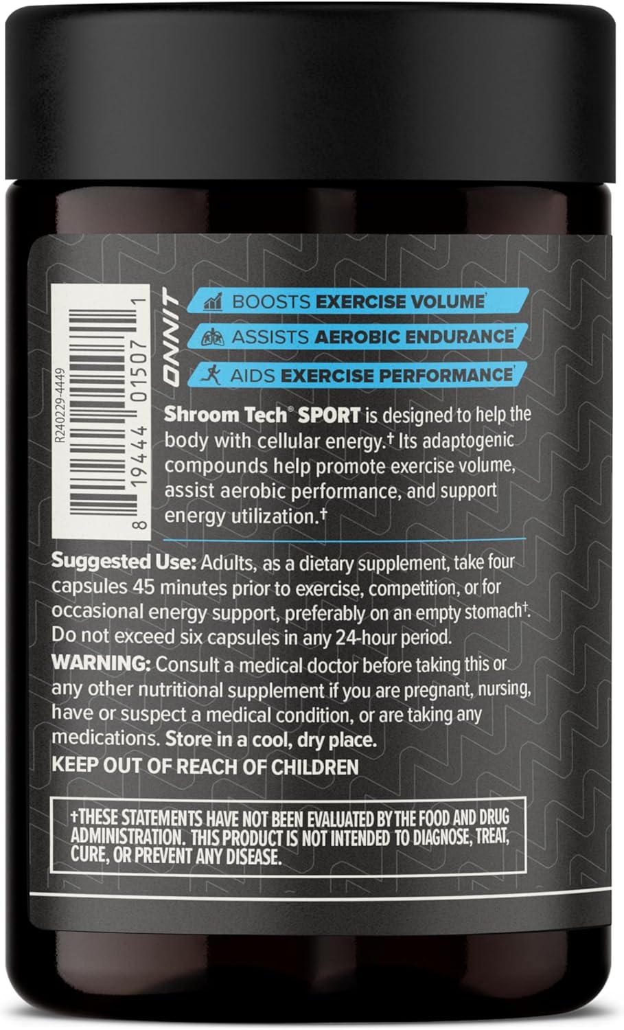 ONNIT Shroom Tech Sport Daily Exercise Support Capsules, Pre Workout Supplement with Cordyceps Mushrooms, Caffeine-Free Dietary Supplement for Daily Energy Support, 84 Count