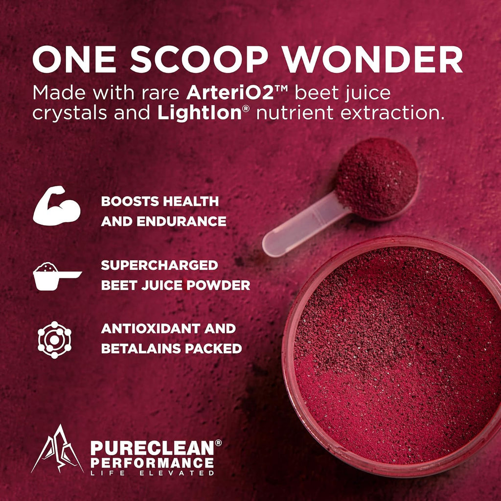 PureClean Beet Premium Beet Juice Powder - 100% Organic Nitric Oxide Support for Clinically-Proven 3X Greater Circulation, Endurance & Energy - Proudly Cold-Pressed, Eco Friendly, USA - 30 Servings
