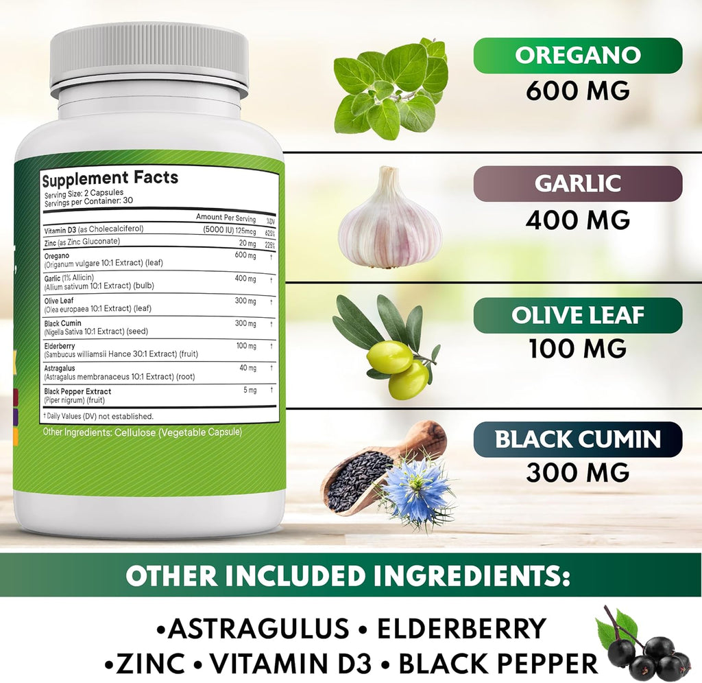 NEW AGE Oregano Oil Garlic Extract Olive Leaf with Astragalus - Supplement for Women and Men - 120 Count