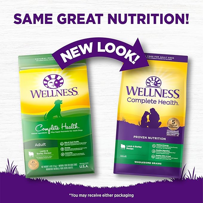 Wellness Complete Health Dry Dog Food, Wholesome Grains, Natural, Lamb & Barley Recipe, (26-Pound Bag)