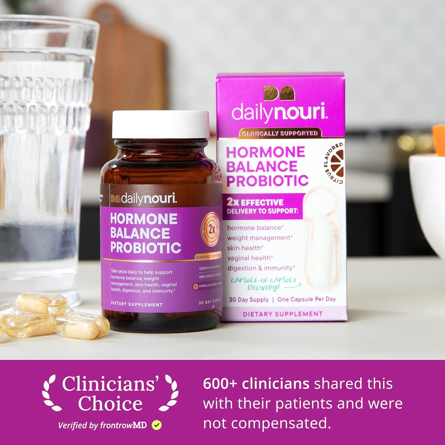 Daily Nouri Hormone Balance Probiotic for Women | Supports Healthy Estrogen, PMS, PCOS, Perimenopause, Vaginal pH, Yeast, Gut Health, Skin & Immunity | 7 Strains + Vegan Omega Oil | 30-Day Supply