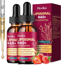 2 Pack Liposomal NAD Supplement - 1200mg NAD+ Liquid Drops for Women & Men with Resveratrol, Black Pepper Extract - Support Anti-Aging, Brain & Cellular Mitochondrial Health - Strawberry Flavor