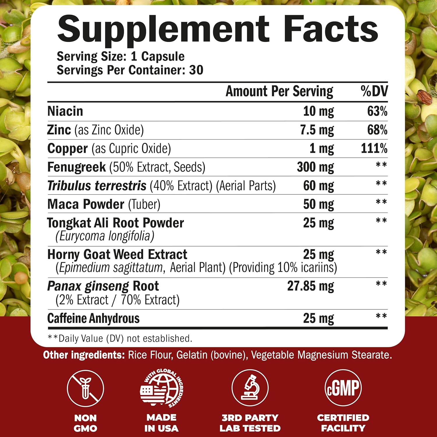 Testosterone Supplement for Men – Libido Support: Maca Root, Fenugreek, Tongkat Ali, Horny Goat Weed & Tribulus | Muscle Builder for Men | Energy, Drive & Strength | Workout Supplements – 30 Capsules