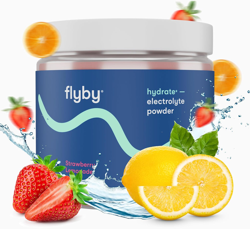 Flyby Electrolytes Powder [ No Added Sugar: Naturally Sweetened ] Contains Potassium, Aquamin™ Calcium & Magnesium, Sea Salt Sodium, Full Spectrum 72 Trace Minerals - Strawberry Lemonade