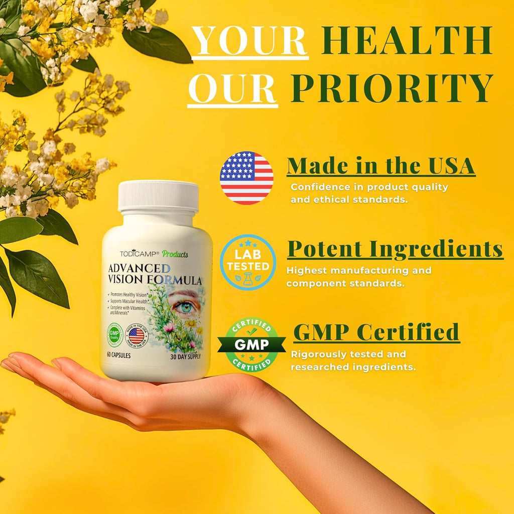Macular Support Eye Health Vitamins & Vision Supplements Lutein 400mg, Zeaxanthin 10mg, Eyebright Herb, Lycopene Supplement & Bilberry Supplement for Eyes, Eye Vitamins for Seniors & Adults