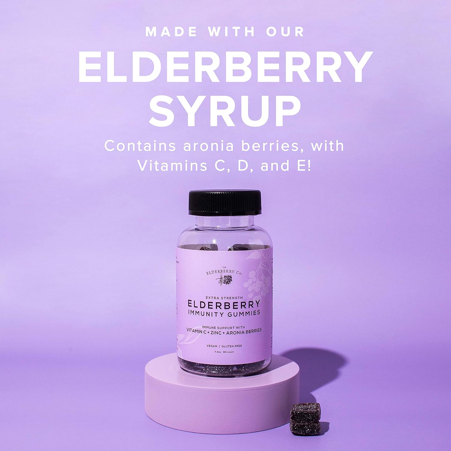The Elderberry Co. Extra Strength Elderberry Gummies with Vitamins C, D,E and Zinc for All-Natural Immune Support, No Artificial Ingredients (90 Count)