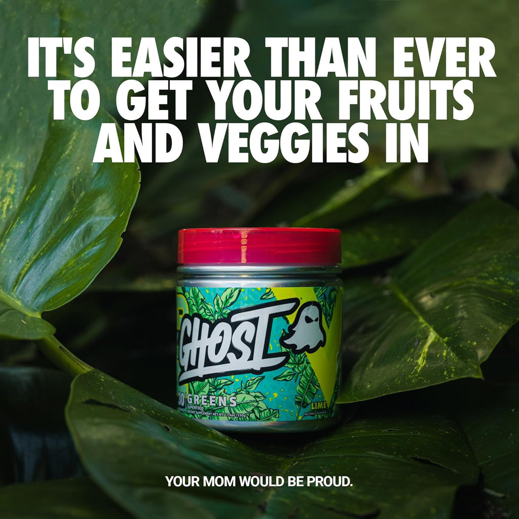 GHOST Greens Powder, Lime - 30 Servings - 19 Superfood Greens & Reds Powder, Fruits, Vegetables, Spirulina, & Chlorella, Prebiotics, 10 Billion CFU Probiotic & Digestive Enzymes - Gluten-Free