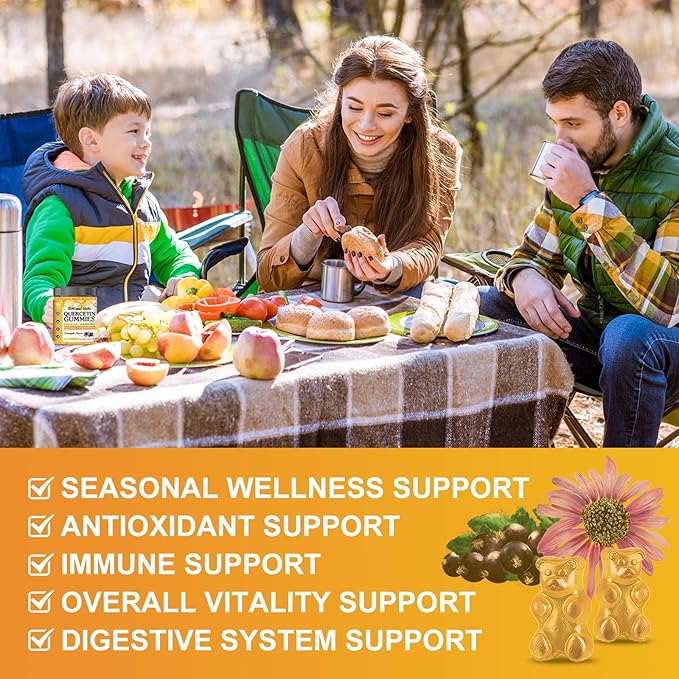 Quercetin Gummies with Bromelain for Adults & Kids - Immune & Seasonal Wellness Support, 800mg Quercetin with Bromelain, Zinc, Elderberry, Vitamin C & D3 - Sugar Free, Vegan, Pineapple Flavor, 60 Ct