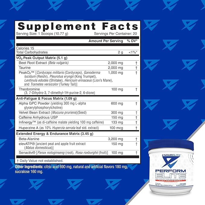 EndurElite Perform Elite- Pre Workout Energy Drink Powder Supplement- Pre-Workout Electrolytes for Endurance Athletes- 20 Servings- Fast Fruit Burst