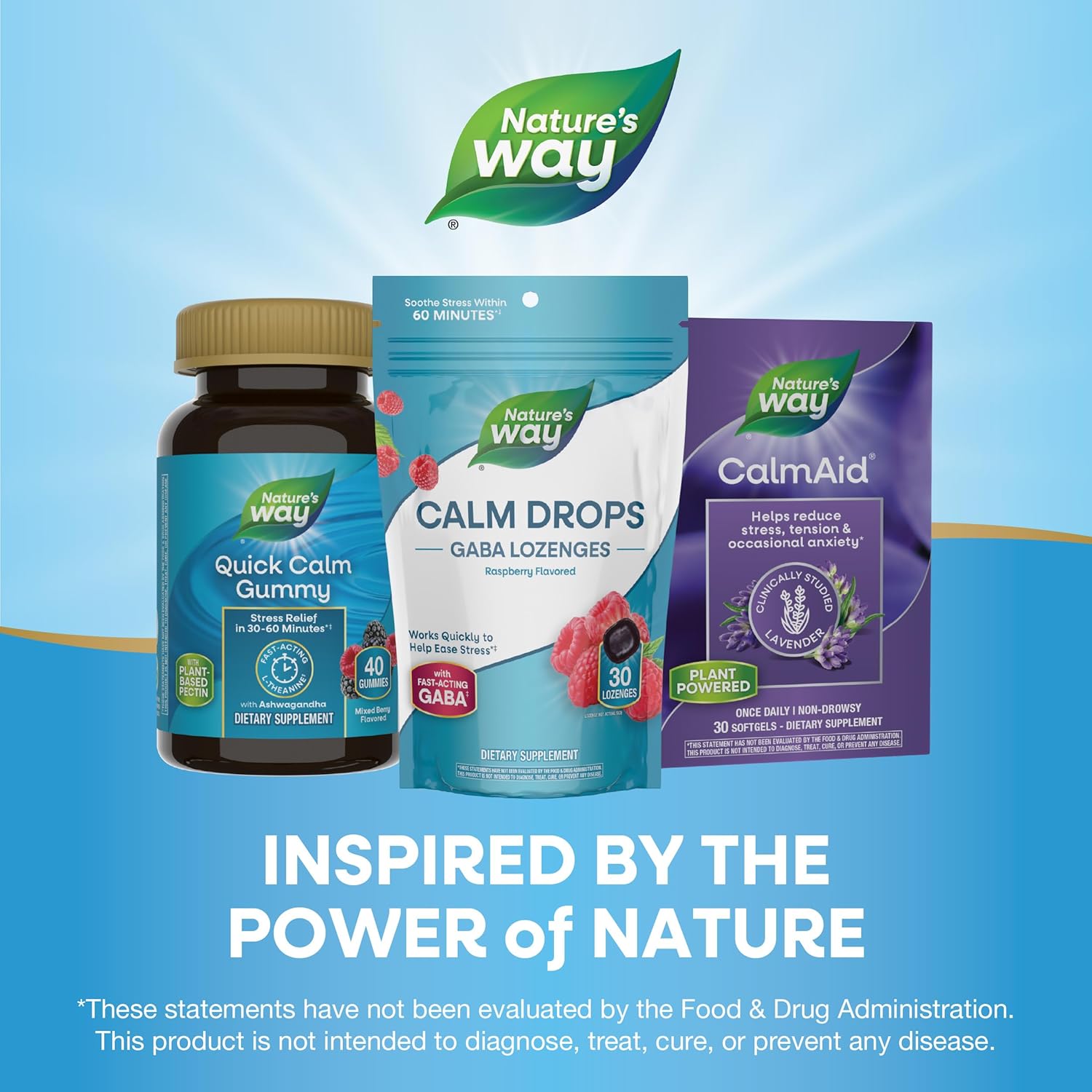 Nature's Way Calm Drops, Works Quickly to Help Ease Stress*(1), Fast-Acting GABA, Individually Wrapped Lozenges, Raspberry Flavored, 30 Lozenges