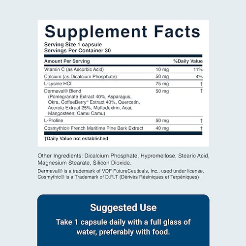 ACTIVATEDYOU Essential Skin Food, Advanced Skincare Collagen Elastin Support Supplement for Aging Skin, Helps Improve Appearance of Face Texture, Sagging w/Dermaval, Vitamin C, Lysine (30 Capsules)
