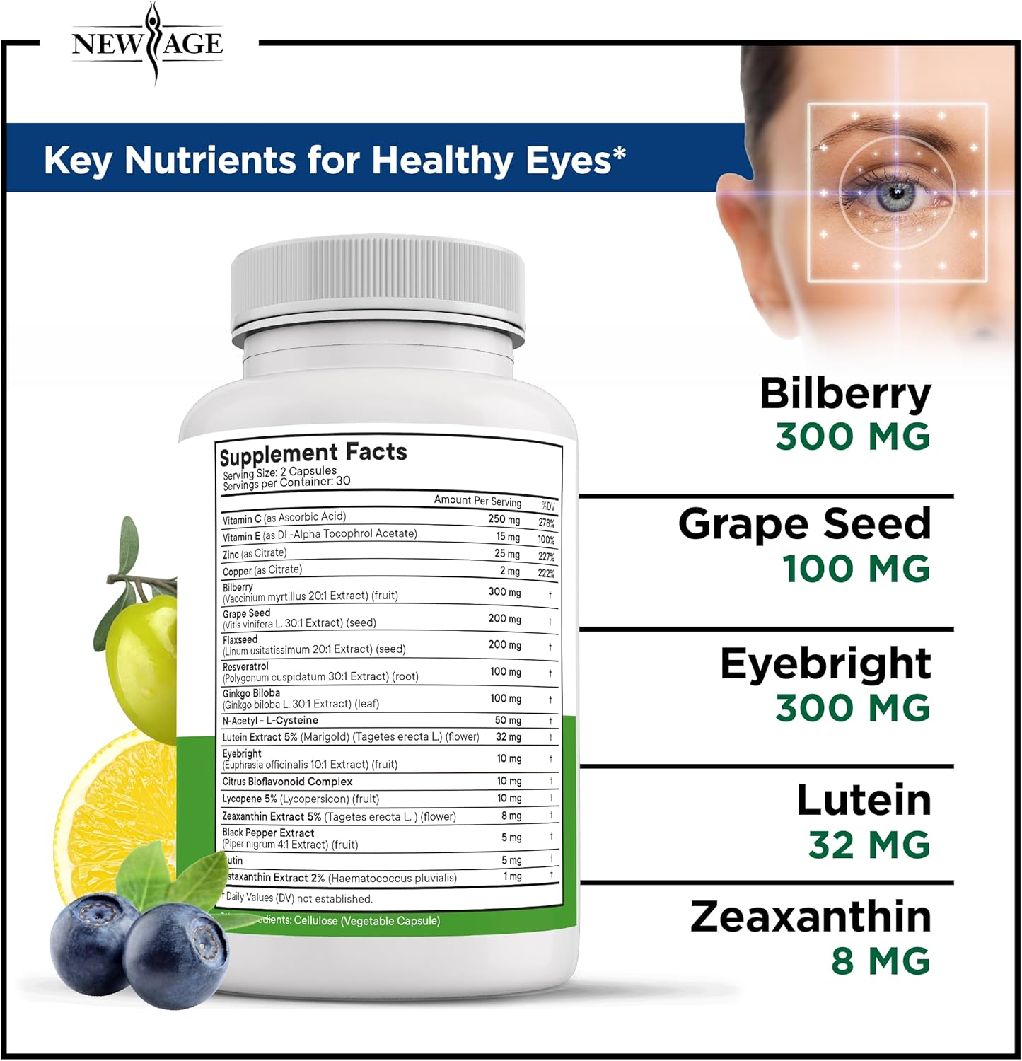NEW AGE AREDS 2 Eye Vitamins - Lutein, Zeaxanthin, Bilberry, Astaxanthin Mineral Vision Supplement - 180 Count