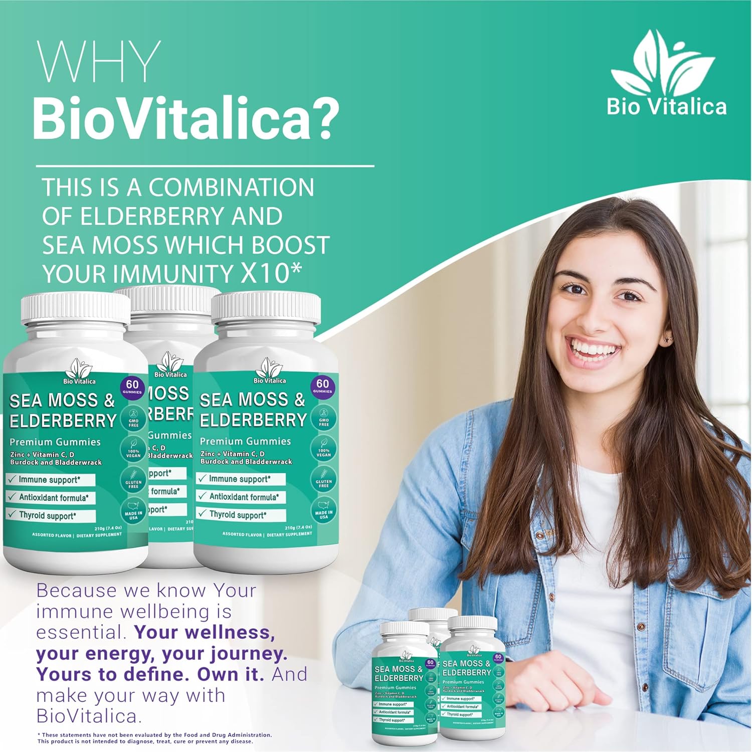 BIO VITALICA (Bundle) Sea Moss Elderberry (3 Packs) & Sea Moss Elderberry Gummies (1 Packs) BioVitalica