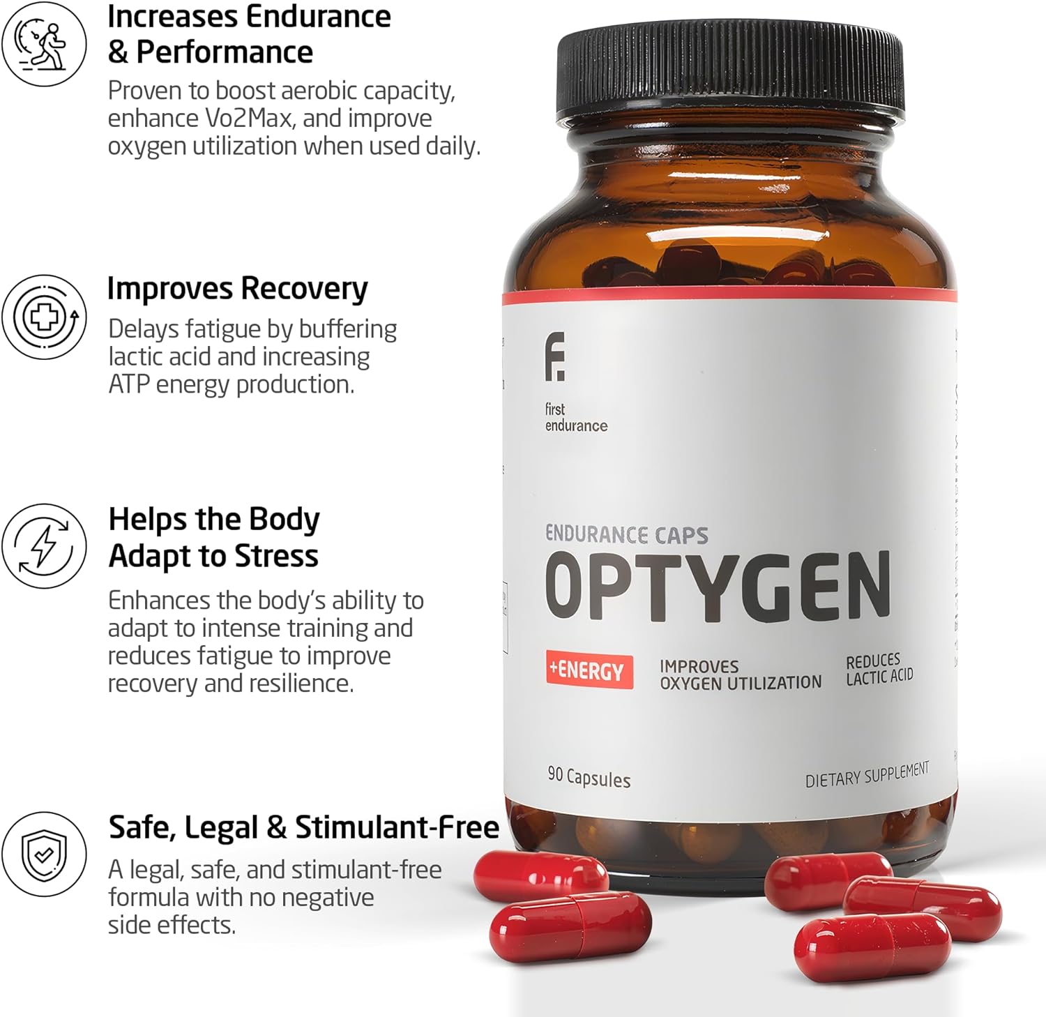 FIRST ENDURANCE Optygen - Premium Endurance Supplement | Boost Power | Increase Performance and Endurance | Improves Oxygen Utilization| 90 Capsules