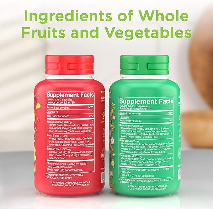 Balance of Nature Whole Food Supplement with Fruit and Vegetable Ingredients for Women, Men, and Kids - 90 Capsules, 3 Sets